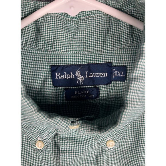 Ralph Lauren Blake Mens Green Gingham Button Down Shirt XL Long Sleeve Polo - Picture 3 of 6